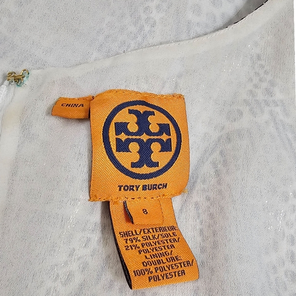 Tory Burch Silk Blend Gold Metallic Beaded Straps Sheath Dress - Picture 6 of 11